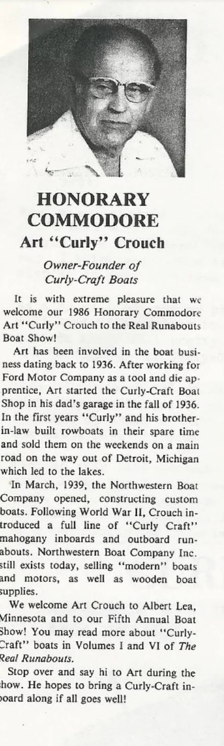 Art Curly Crouch honored as the 1986 Honorary Commodore